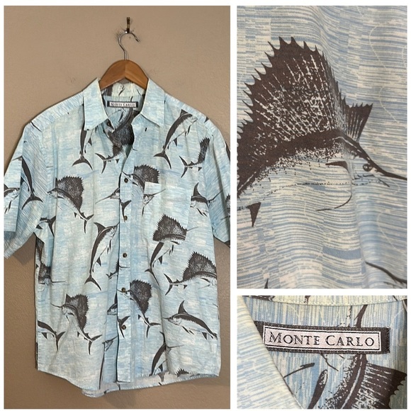 Monte Carlo Men’s Shirt Fishing Sailfish and Marlin Pattern Large - Picture 1 of 6